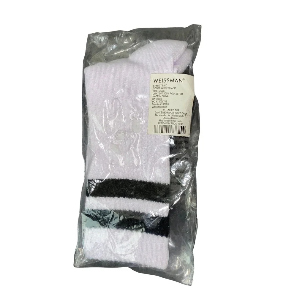Lot of 9 Weissman Dance Socks White Black Stripes NIP Costume Accessory